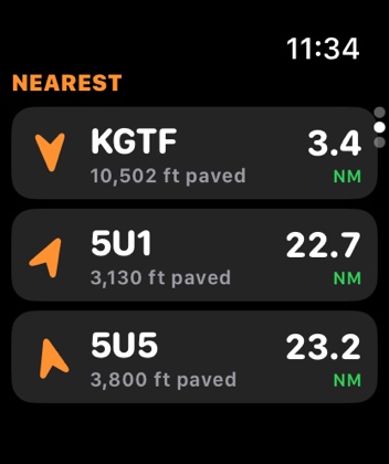 Apple Watch screen: Nearest airports