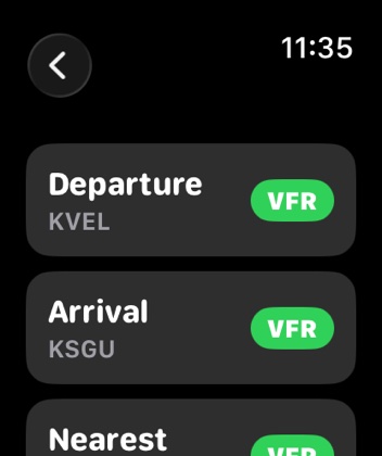 Apple Watch screen: Weather list